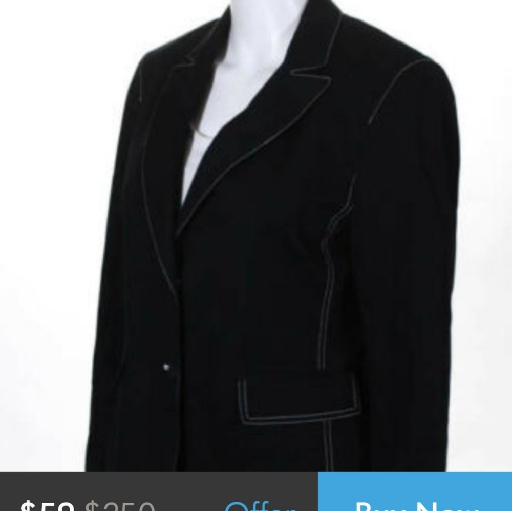 Womyn Black Cotton White Stitching V Neck Blazer